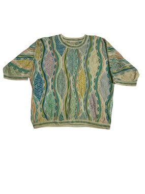 Vintage COOGI Style 3D Knit Tshirt Mens 2X Cotton Multicolour Texture Retro